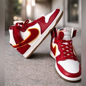 Nike Red and White Sneakers with Yellow Accents